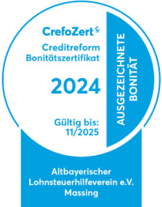 CrefoZert - Creditreform Bonitätszertifikat 2024 - Ausgezeichnete Bonität - Altbayerischer Lohnsteuerhilfeverein e.V.